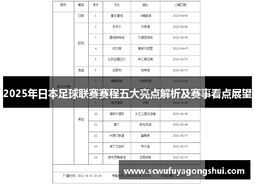 2025年日本足球联赛赛程五大亮点解析及赛事看点展望